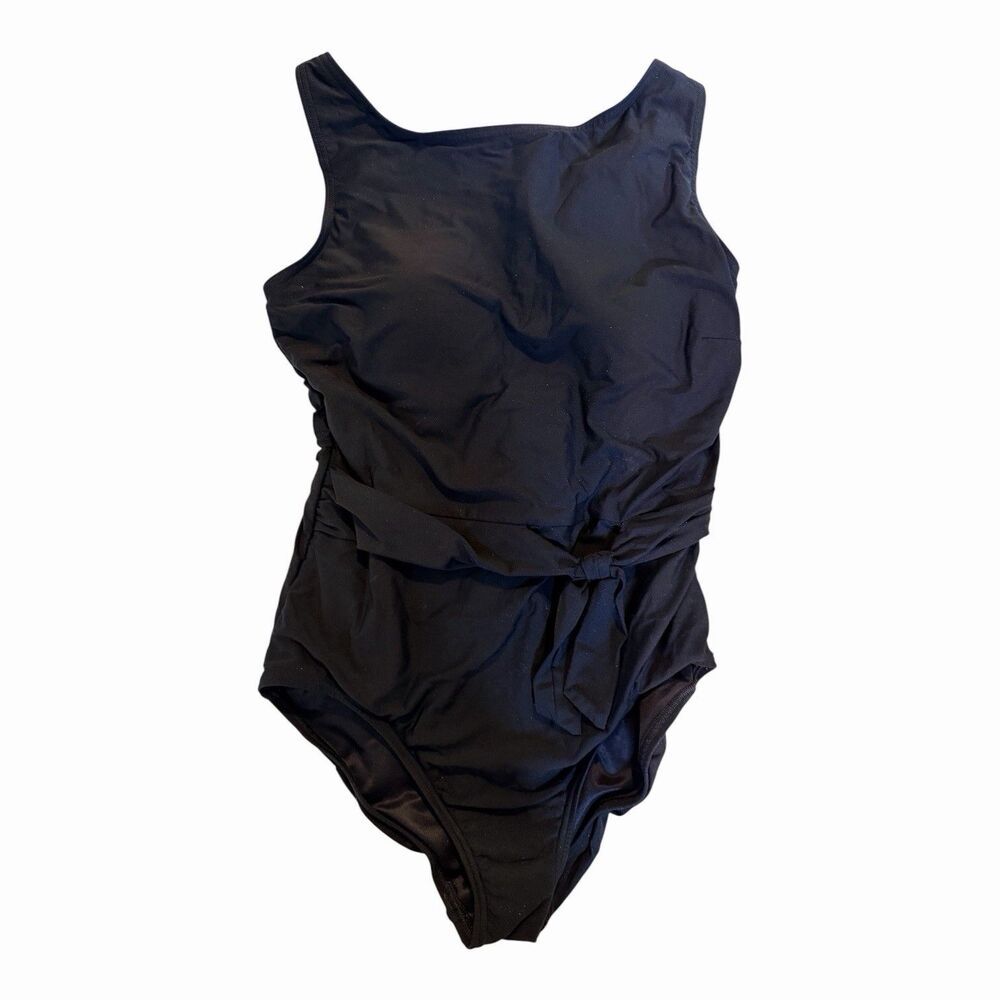 Lands’ End Black One Piece Size 10 Tummy Control Adjustable Straps Front Tie